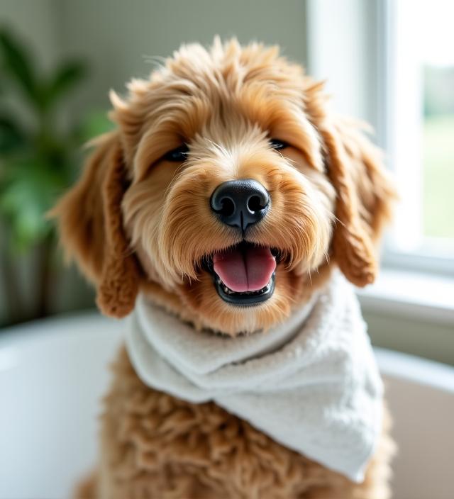 Golden Retriever relaxing during a spa day