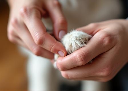 Dog receiving a paw massage and pedicure